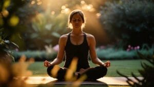 A woman meditating.